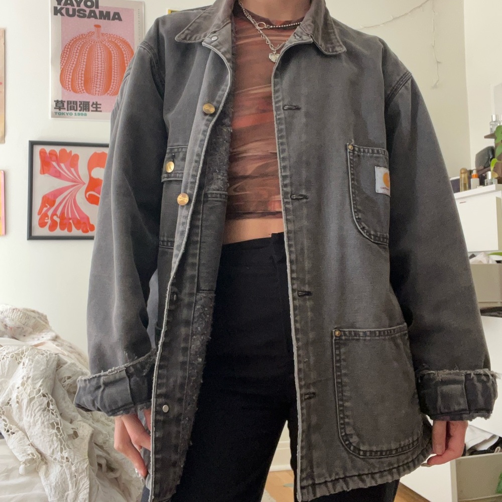 Carhartt grey fleece lined rare vintage utility oversized coat / jacket